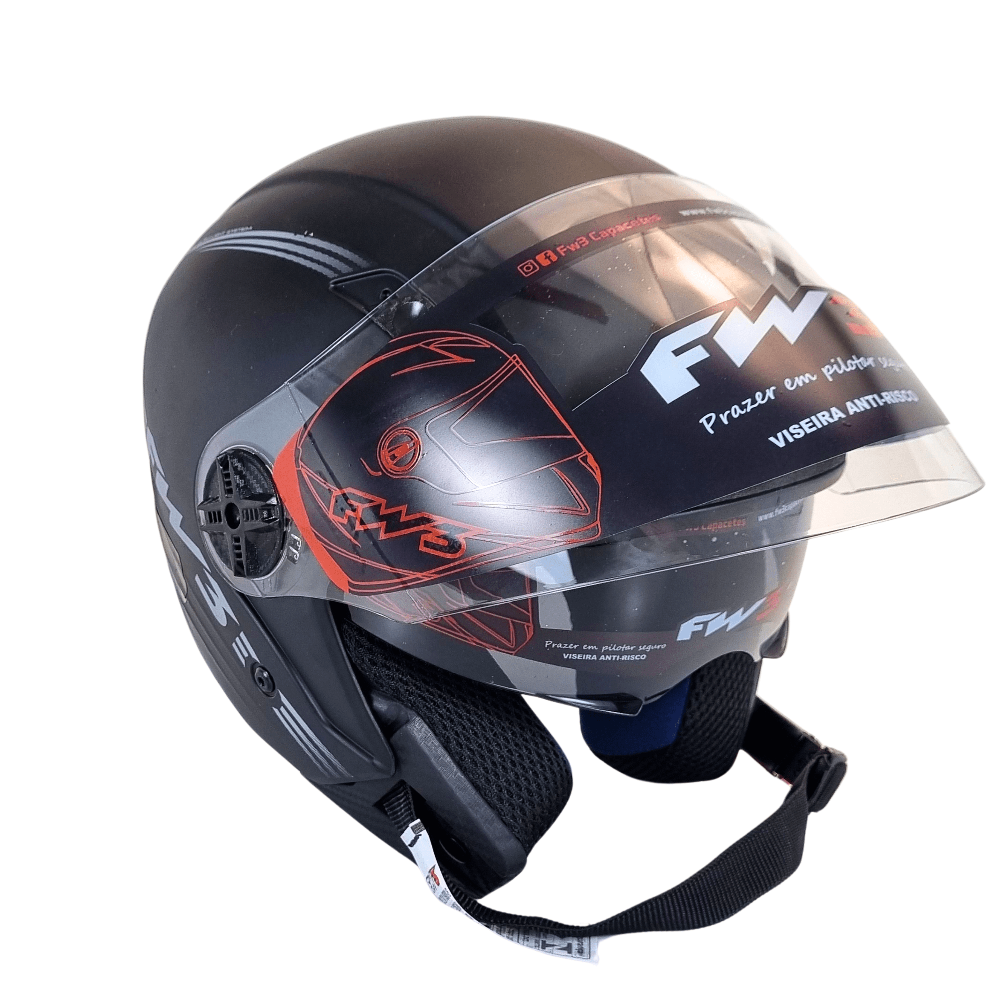 Capacete Moto FW3 X Open Up Limited Preto Fosco Aberto com Óculos Interno
