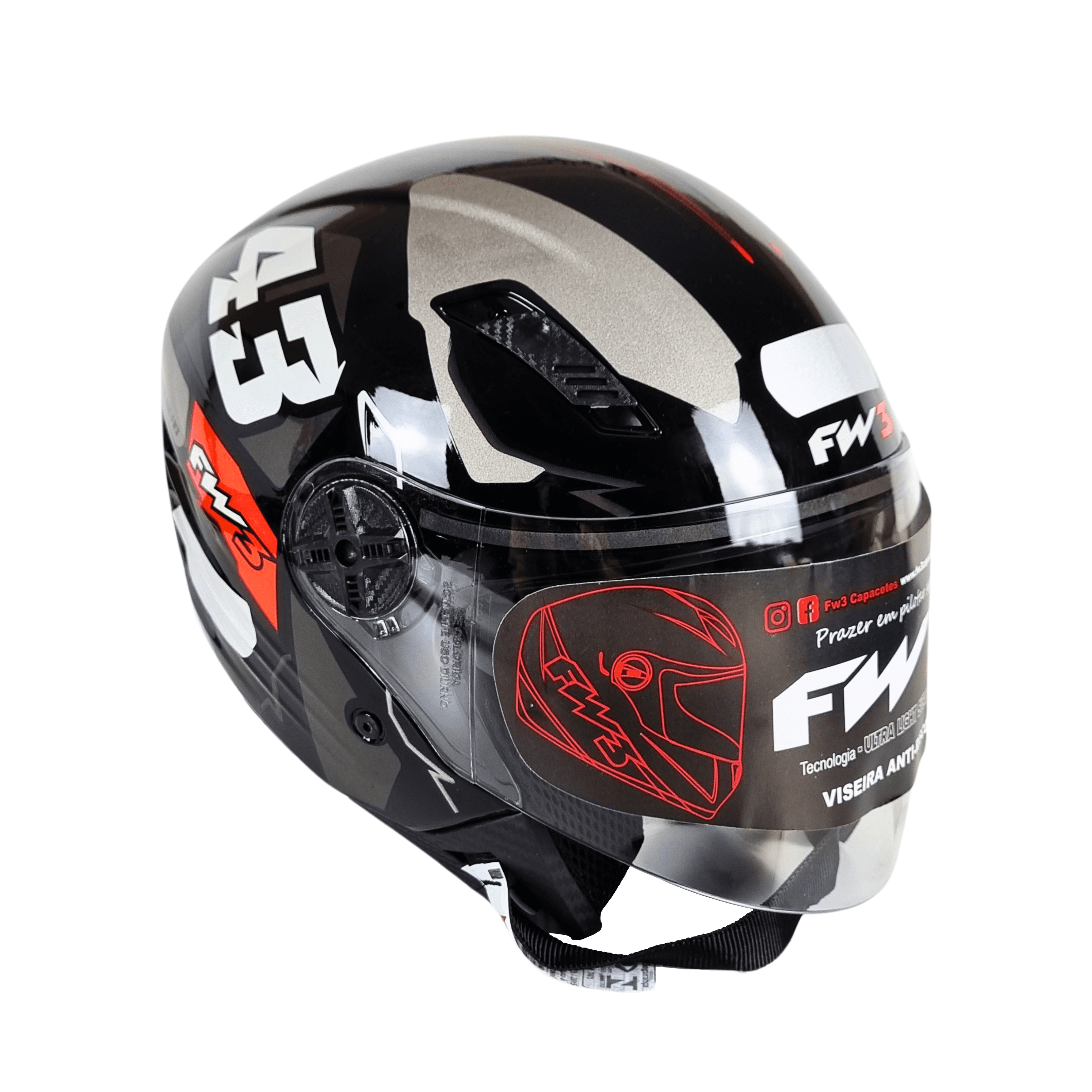 Capacete Moto FW3 X Open Up 43 Grafite Aberto com Óculos Interno