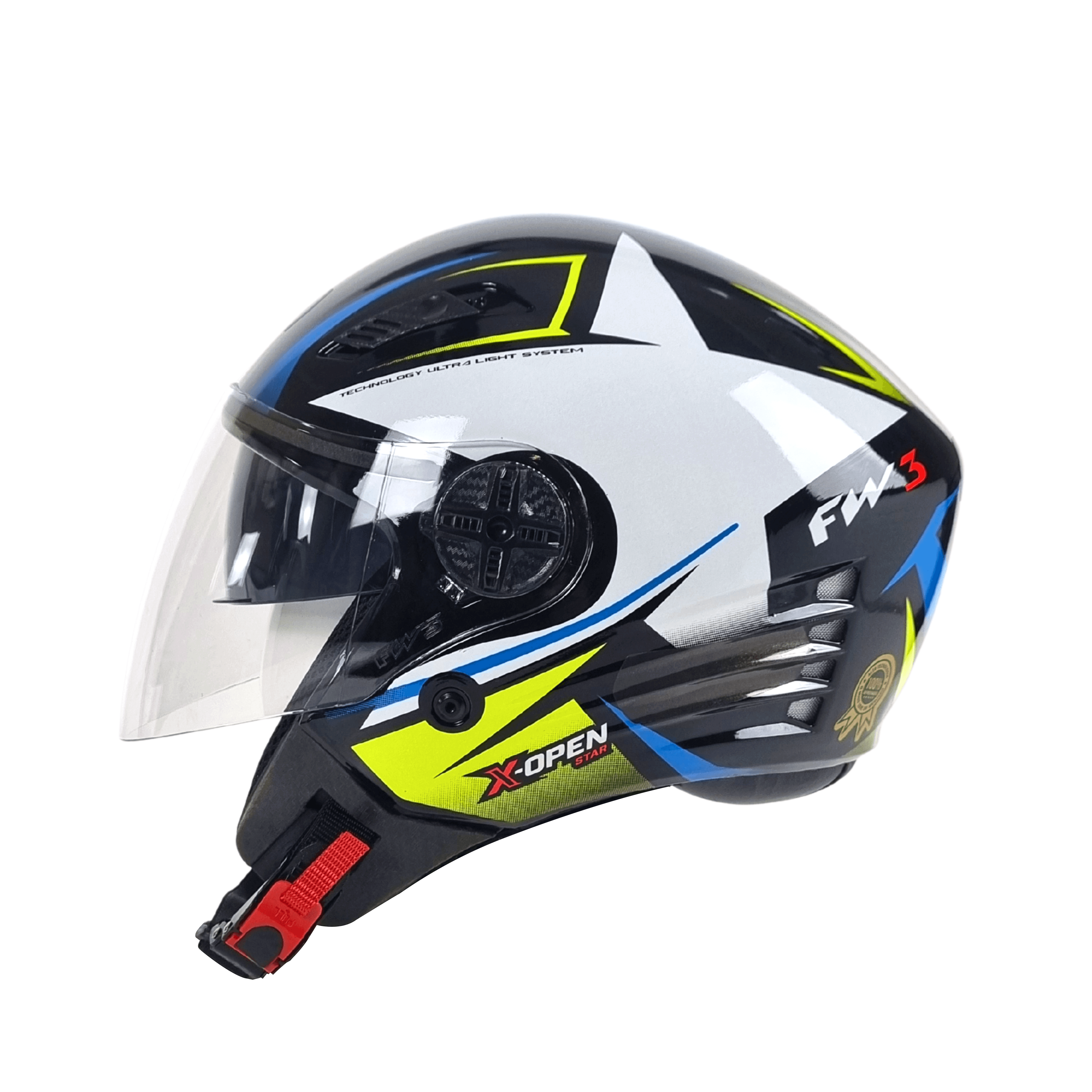 Capacete Moto FW3 X Open Up Star Grafite e Prata Aberto com Óculos Interno