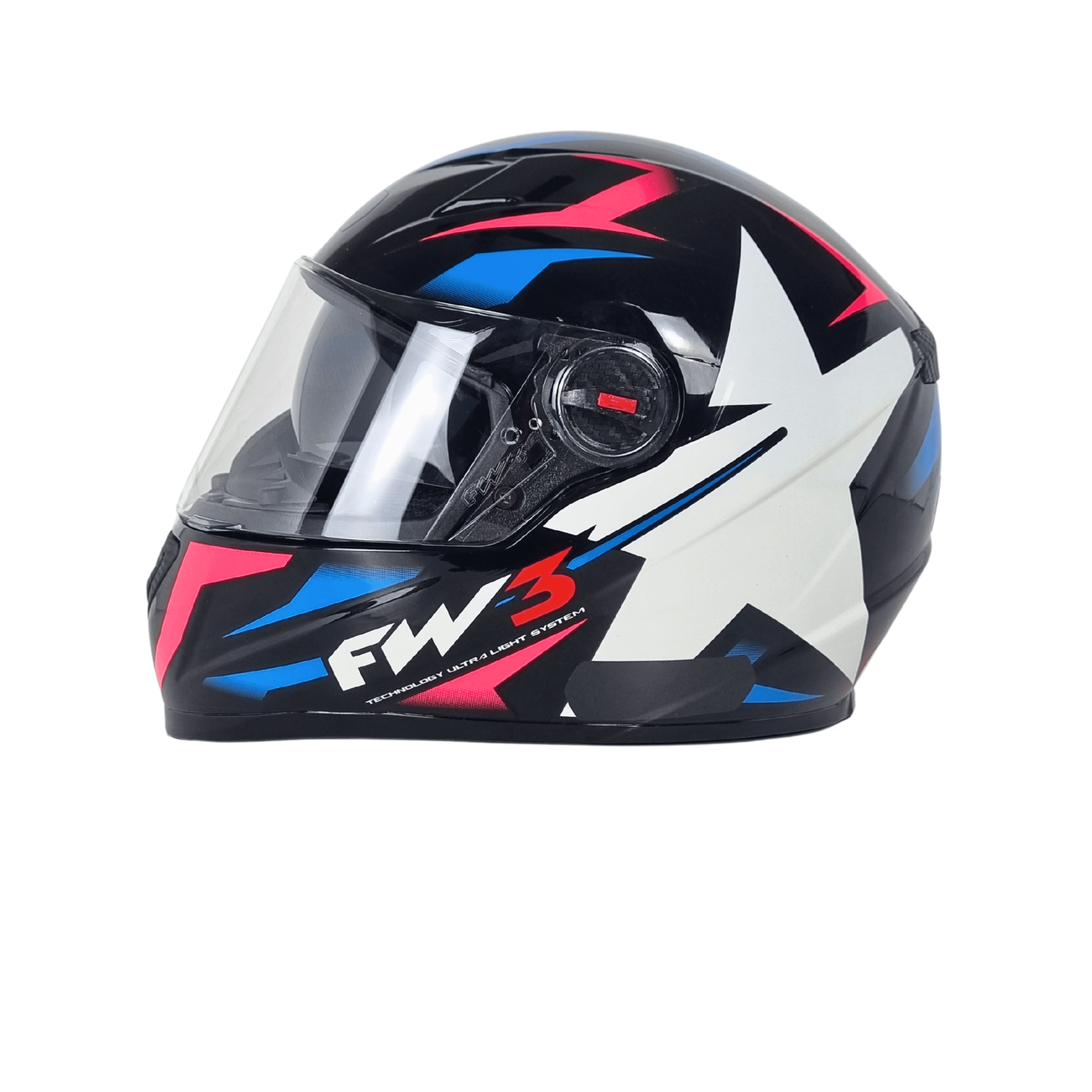 Capacete Moto FW3 GTX Star Preto Brilhante Azul e Rosa Integral Fechado com Óculos Interno