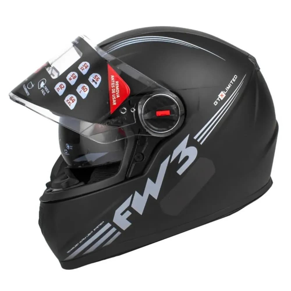 Capacete Moto FW3 GTX Limited Preto Fosco Integral Fechado com Óculos Interno