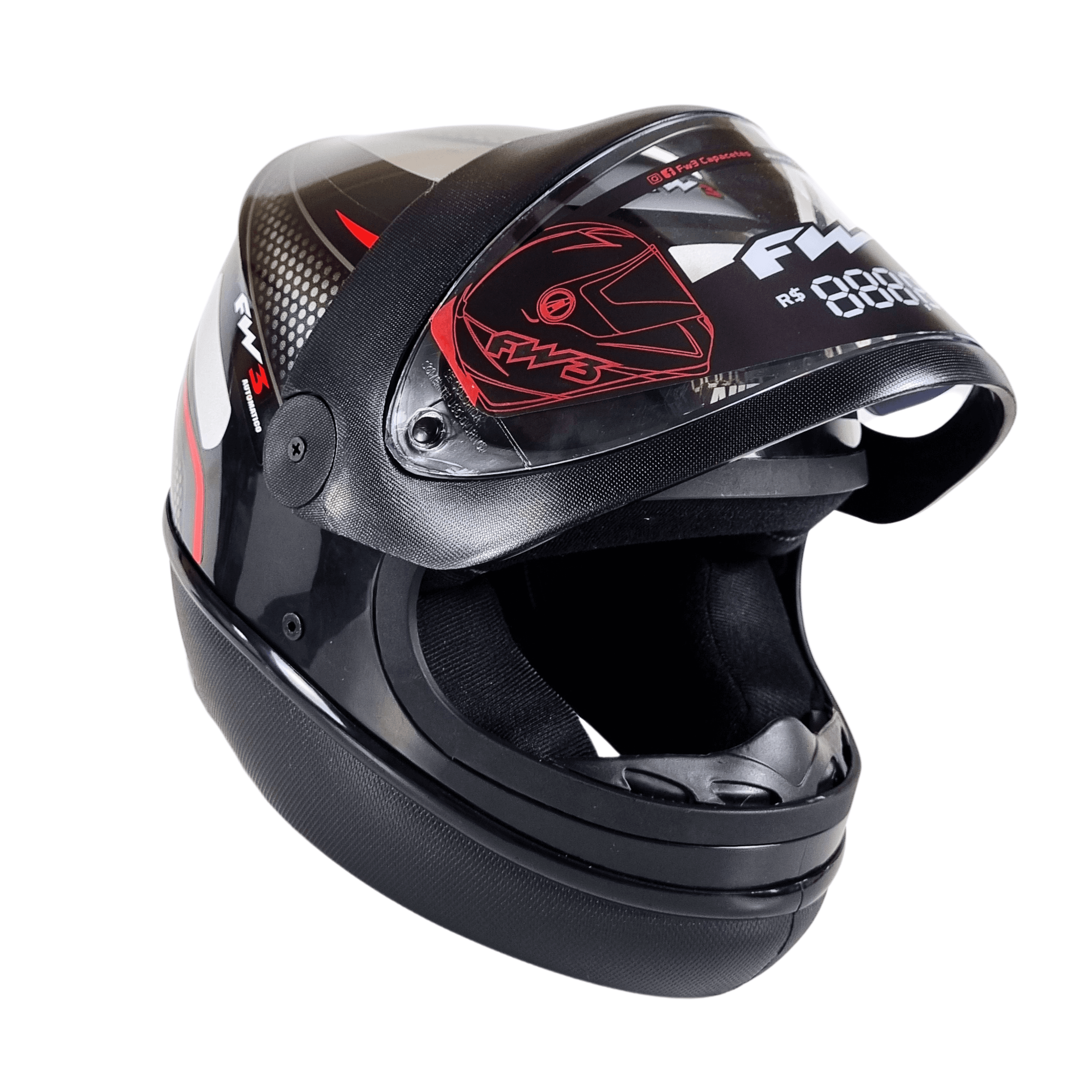 Capacete Moto FW3 Automatic AD Preto e Vermelho Integral Fechado