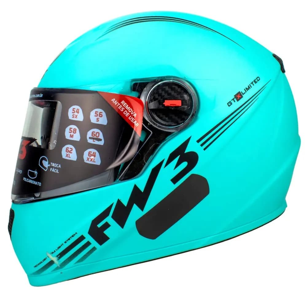 Capacete Moto FW3 GTX Limited Tiffany Fosco Integral Fechado com Óculos Interno