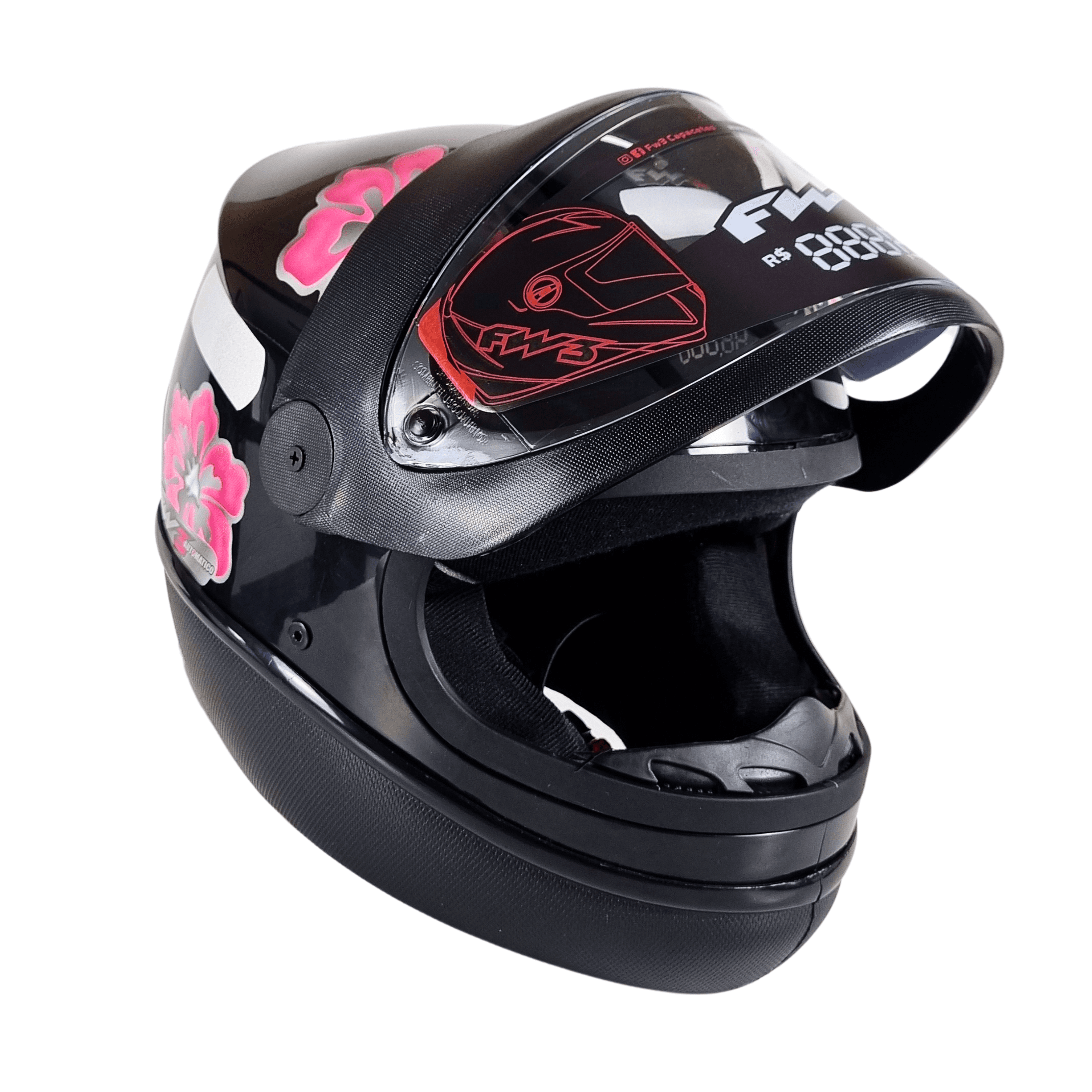 Capacete Moto FW3 Automatic AD Preto com Estampa Floral Feminino