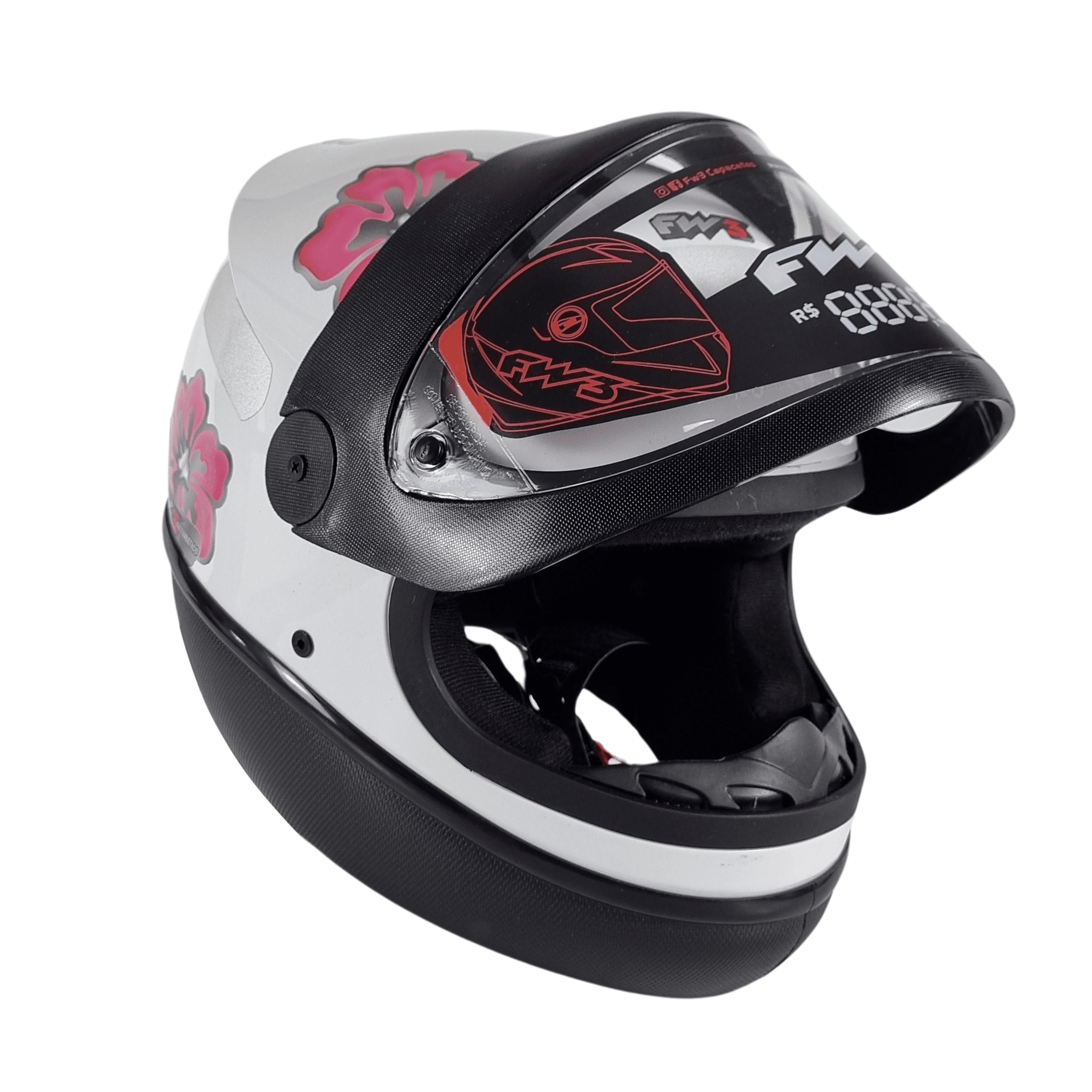 Capacete Moto FW3 Automatic Branco com Estampa Floral Feminino