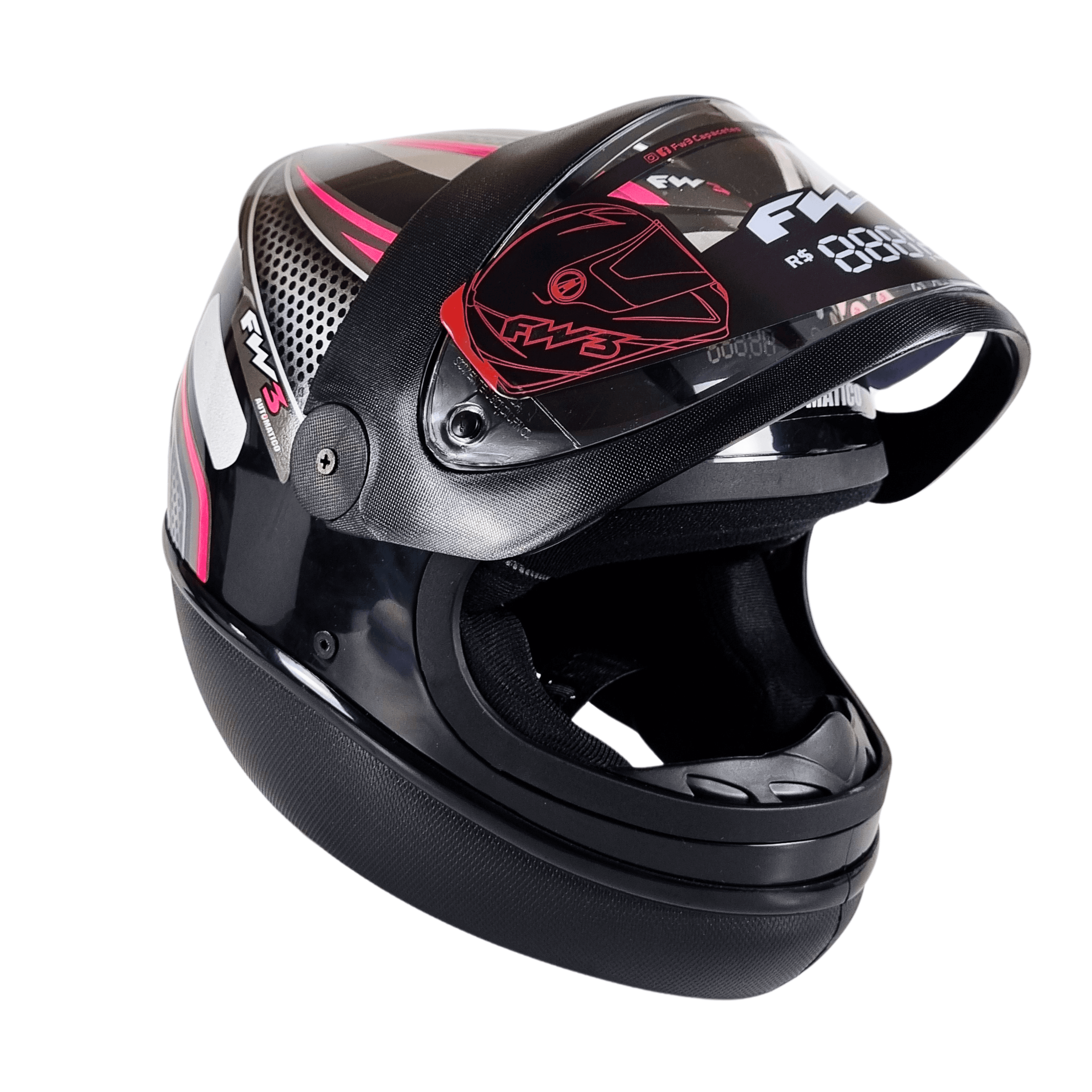 Capacete Moto FW3 Automatic AD Preto e Rosa Integral Fechado