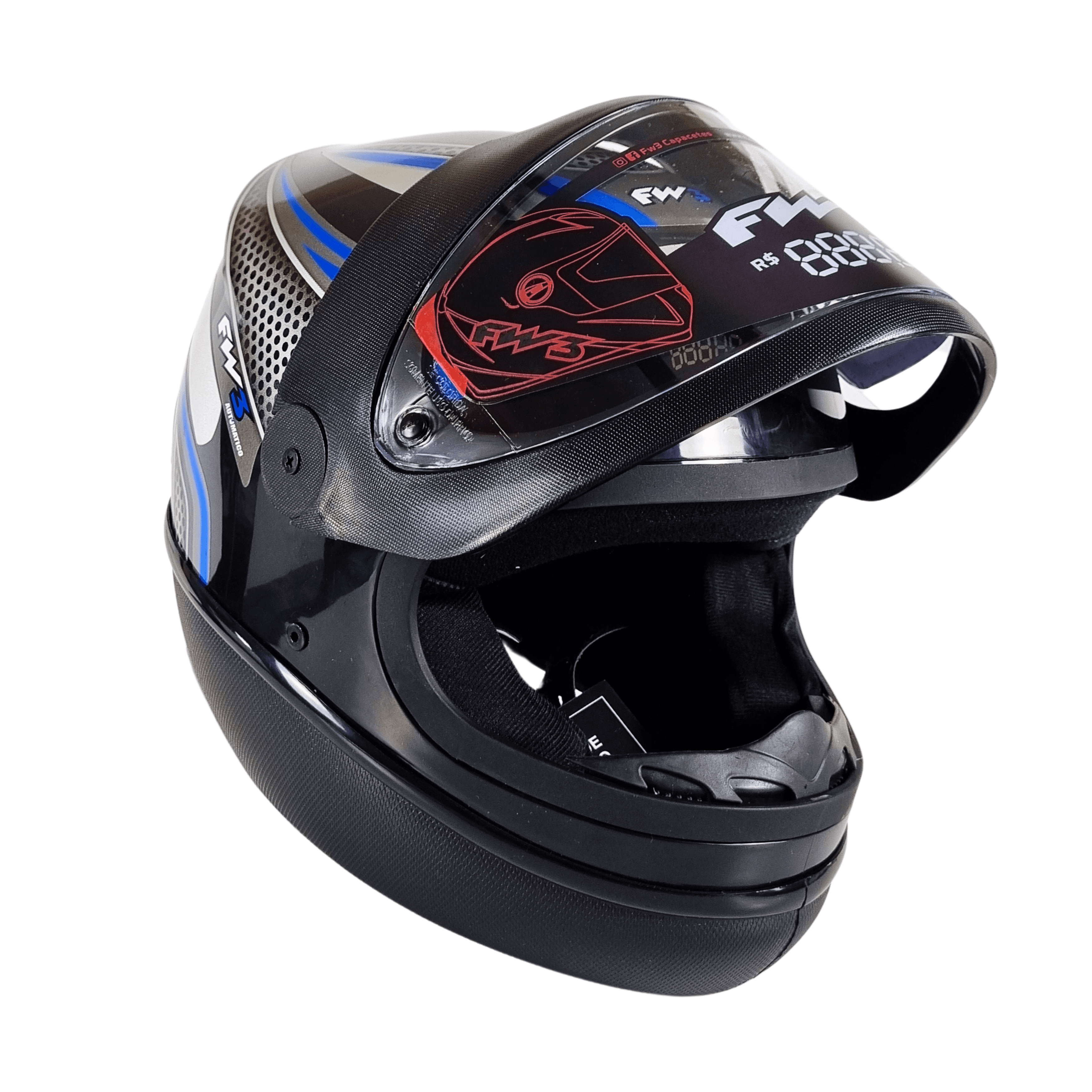 Capacete Moto FW3 Automatic AD Preto e Azul Integral Fechado