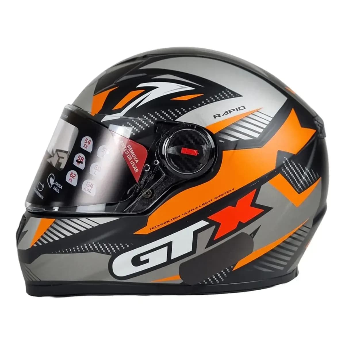 Capacete Moto FW3 GTX Rapid Preto e Laranja Integral Fechado com Óculos Interno